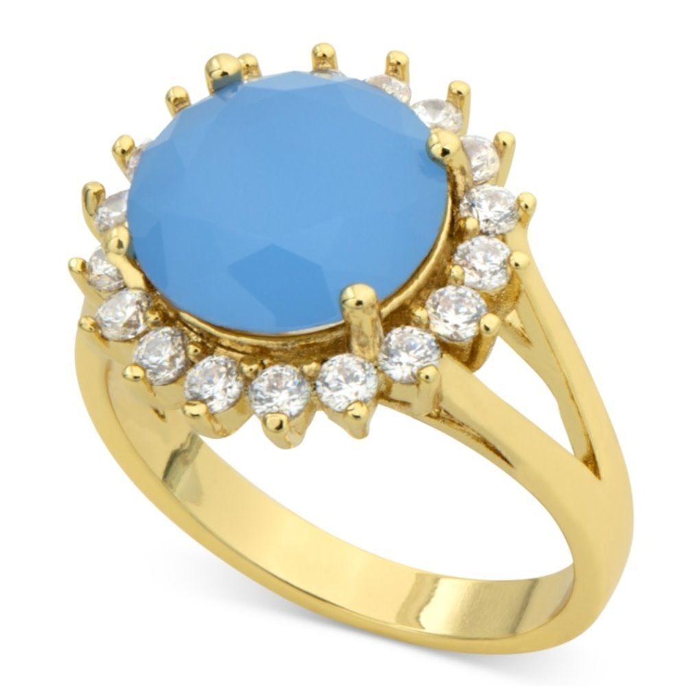 NWT Charter Club Gold-Tone Pave & Blue Crystal Halo Ring